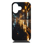 Rainy City Street iPhone 16 Black UV Print PC Hardshell Case