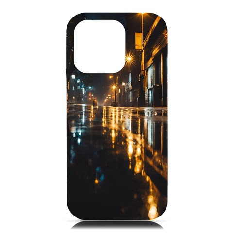 Rainy City Street iPhone 16 Pro Max Black UV Print PC Hardshell Case from ArtsNow.com Front