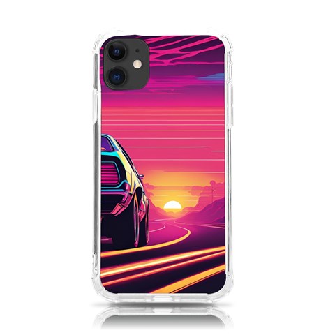 Retrowave Sunset iPhone 11 TPU UV Print Case from ArtsNow.com Front