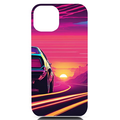 Retrowave Sunset iPhone 14 Black UV Print PC Hardshell Case from ArtsNow.com Front