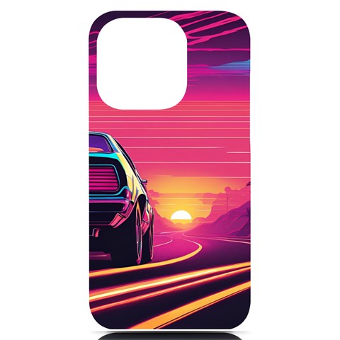 Retrowave Sunset iPhone 14 Pro Black UV Print PC Hardshell Case from ArtsNow.com Front