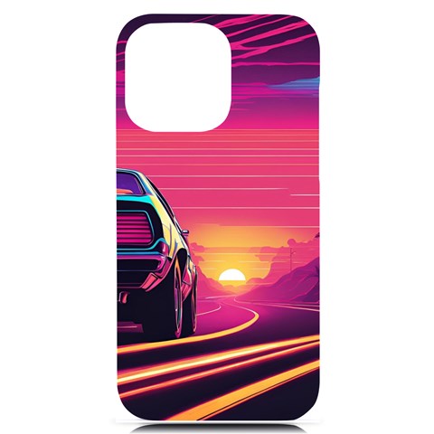 Retrowave Sunset iPhone 14 Pro Max Black UV Print PC Hardshell Case from ArtsNow.com Front