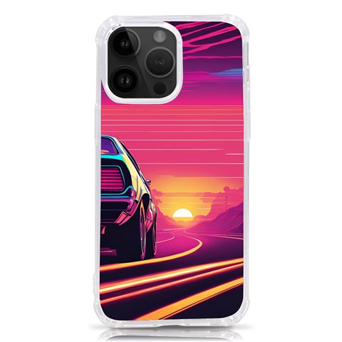 Retrowave Sunset iPhone 14 Pro Max TPU UV Print Case from ArtsNow.com Front