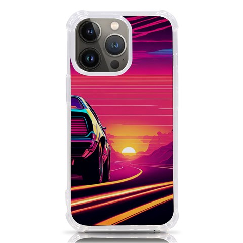 Retrowave Sunset iPhone 13 Pro TPU UV Print Case from ArtsNow.com Front