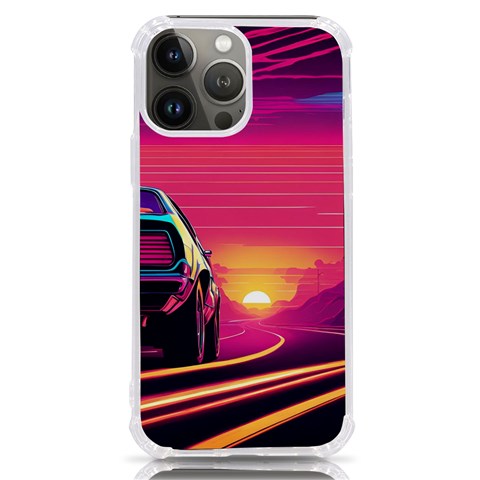 Retrowave Sunset iPhone 13 Pro Max TPU UV Print Case from ArtsNow.com Front