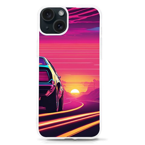 Retrowave Sunset iPhone 15 TPU UV Print Case from ArtsNow.com Front