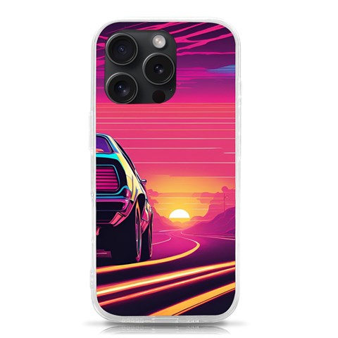 Retrowave Sunset iPhone 15 Pro TPU UV Print Case from ArtsNow.com Front