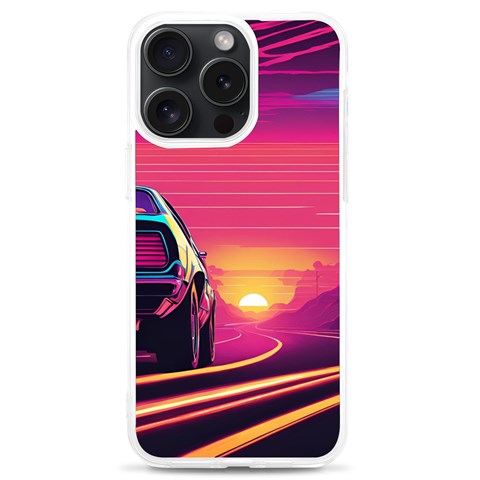 Retrowave Sunset iPhone 15 Pro Max TPU UV Print Case from ArtsNow.com Front