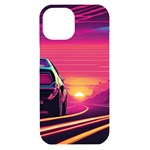 Retrowave Sunset iPhone 15 Black UV Print PC Hardshell Case