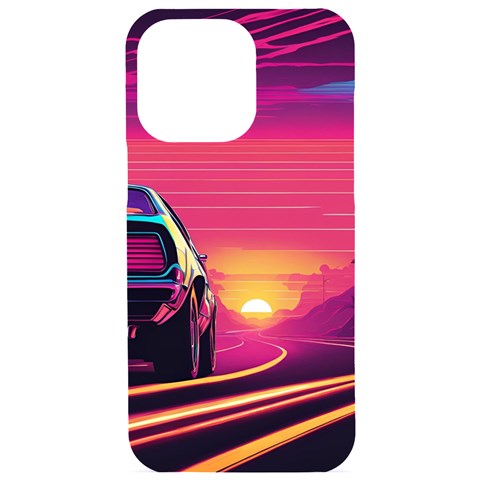 Retrowave Sunset iPhone 15 Pro Max Black UV Print PC Hardshell Case from ArtsNow.com Front