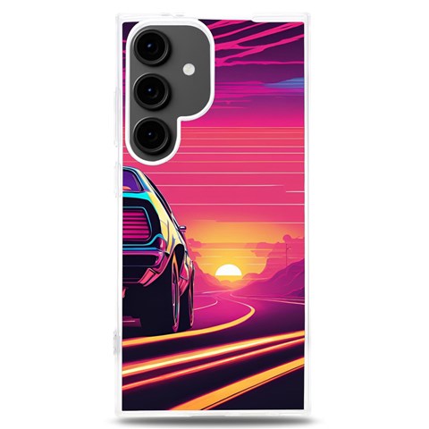 Retrowave Sunset Samsung Galaxy S24 Plus 6.7 Inch TPU UV Case from ArtsNow.com Front