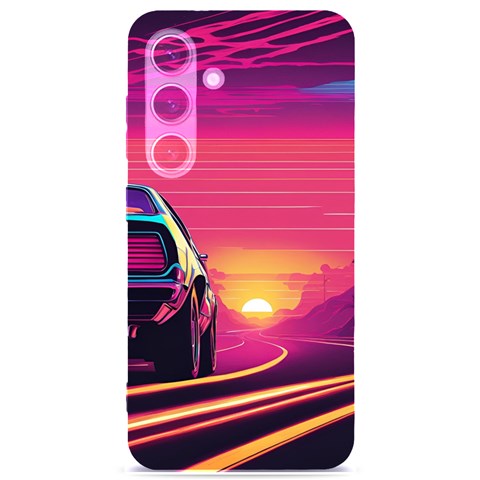 Retrowave Sunset Samsung Galaxy S24 6.2 Inch Black TPU UV Case from ArtsNow.com Front