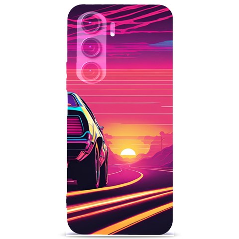 Retrowave Sunset Samsung Galaxy S24 Plus 6.7 Inch Black TPU UV Case from ArtsNow.com Front