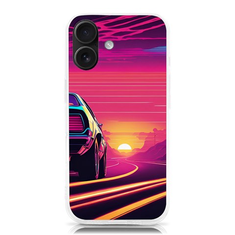 Retrowave Sunset iPhone 16 TPU UV Print Case from ArtsNow.com Front