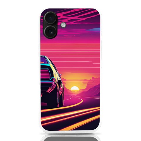 Retrowave Sunset iPhone 16 Plus TPU UV Print Case from ArtsNow.com Front