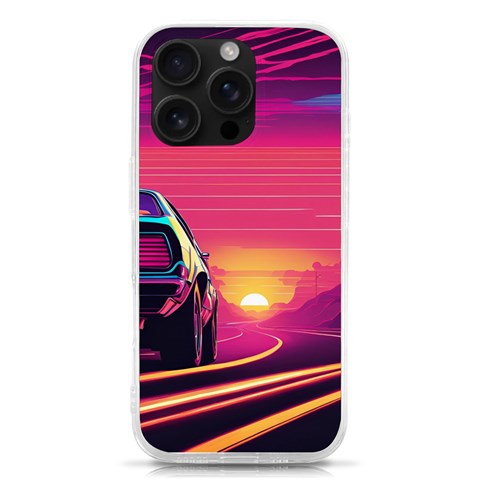 Retrowave Sunset iPhone 16 Pro TPU UV Print Case from ArtsNow.com Front