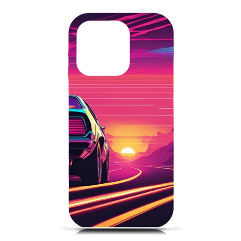 Retrowave Sunset iPhone 16 Pro Black UV Print PC Hardshell Case from ArtsNow.com Front