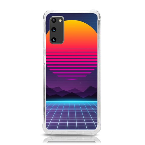 Retrowave Grid Sunset Samsung Galaxy S20 6.2 Inch TPU UV Case from ArtsNow.com Front