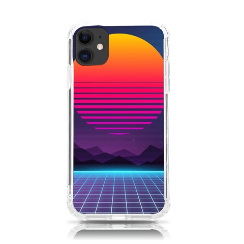 Retrowave Grid Sunset iPhone 11 TPU UV Print Case from ArtsNow.com Front