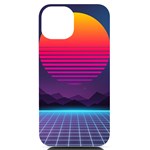 Retrowave Grid Sunset iPhone 14 Black UV Print PC Hardshell Case