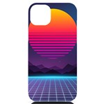 Retrowave Grid Sunset iPhone 14 Plus Black UV Print PC Hardshell Case