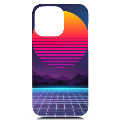 Retrowave Grid Sunset iPhone 14 Pro Max Black UV Print PC Hardshell Case from ArtsNow.com Front