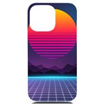 Retrowave Grid Sunset iPhone 14 Pro Max Black UV Print PC Hardshell Case