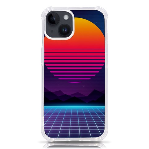 Retrowave Grid Sunset iPhone 14 TPU UV Print Case from ArtsNow.com Front