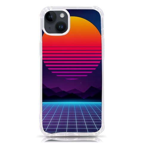 Retrowave Grid Sunset iPhone 14 Plus TPU UV Print Case from ArtsNow.com Front