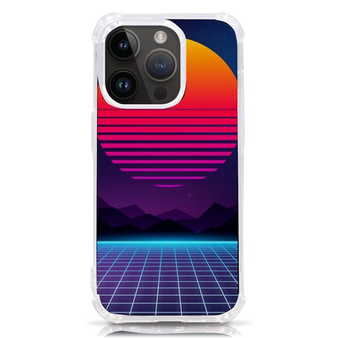 Retrowave Grid Sunset iPhone 14 Pro TPU UV Print Case from ArtsNow.com Front