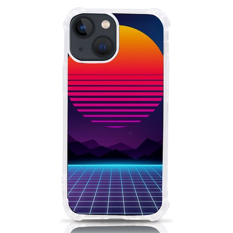 Retrowave Grid Sunset iPhone 13 mini TPU UV Print Case from ArtsNow.com Front