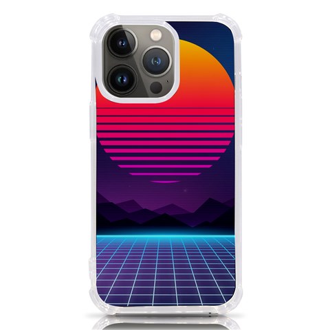 Retrowave Grid Sunset iPhone 13 Pro TPU UV Print Case from ArtsNow.com Front