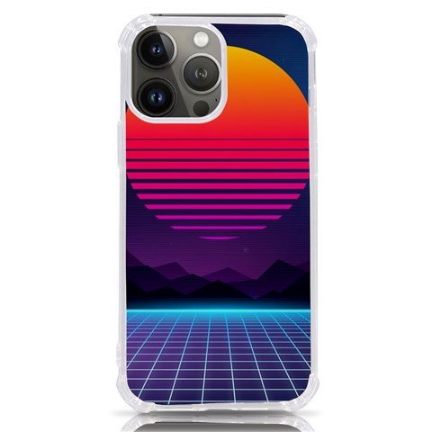 Retrowave Grid Sunset iPhone 13 Pro Max TPU UV Print Case from ArtsNow.com Front