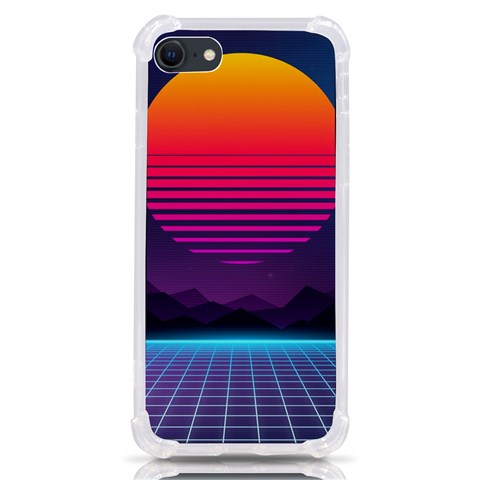 Retrowave Grid Sunset iPhone SE from ArtsNow.com Front