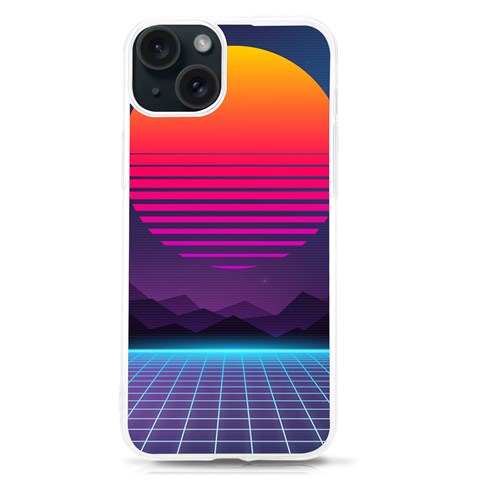 Retrowave Grid Sunset iPhone 15 TPU UV Print Case from ArtsNow.com Front