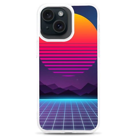 Retrowave Grid Sunset iPhone 15 Plus TPU UV Print Case from ArtsNow.com Front