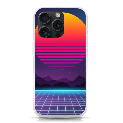 Retrowave Grid Sunset iPhone 15 Pro TPU UV Print Case from ArtsNow.com Front