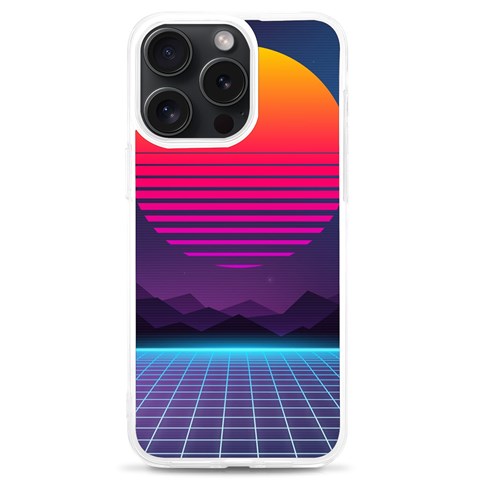 Retrowave Grid Sunset iPhone 15 Pro Max TPU UV Print Case from ArtsNow.com Front