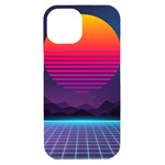 Retrowave Grid Sunset iPhone 15 Black UV Print PC Hardshell Case