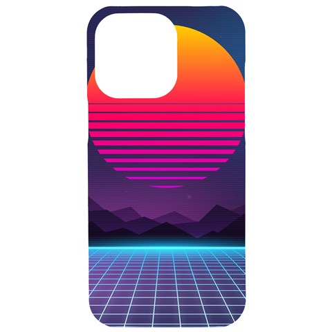 Retrowave Grid Sunset iPhone 15 Pro Max Black UV Print PC Hardshell Case from ArtsNow.com Front