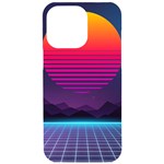 Retrowave Grid Sunset iPhone 15 Pro Max Black UV Print PC Hardshell Case