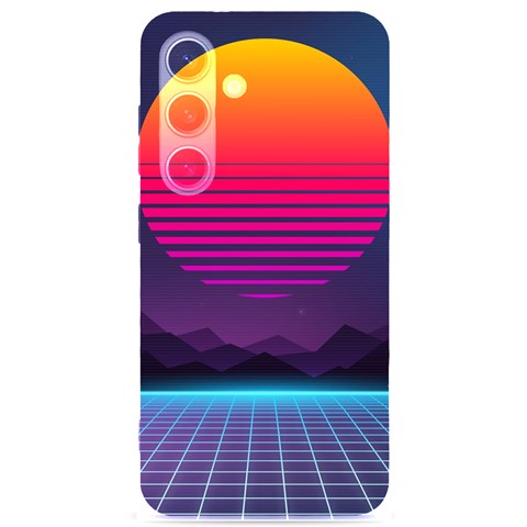 Retrowave Grid Sunset Samsung Galaxy S24 6.2 Inch Black TPU UV Case from ArtsNow.com Front