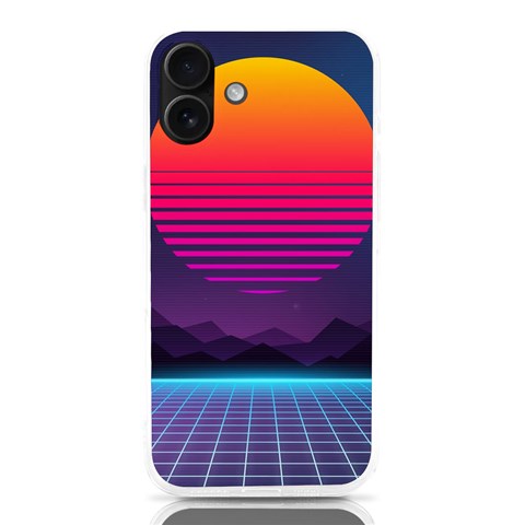 Retrowave Grid Sunset iPhone 16 Plus TPU UV Print Case from ArtsNow.com Front