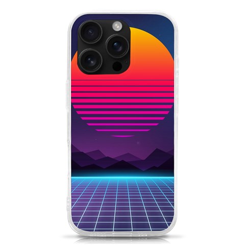 Retrowave Grid Sunset iPhone 16 Pro TPU UV Print Case from ArtsNow.com Front