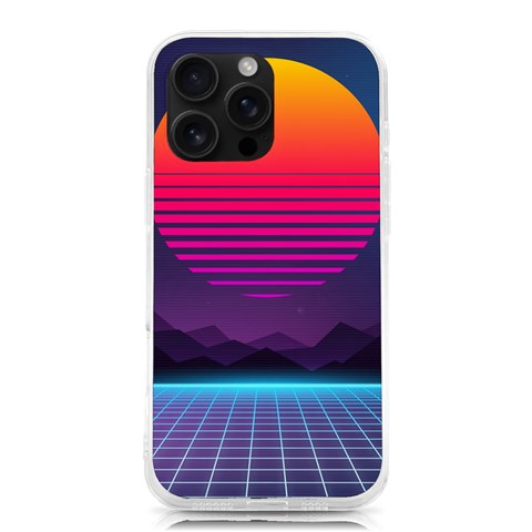 Retrowave Grid Sunset iPhone 16 Pro Max TPU UV Print Case from ArtsNow.com Front