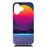 Retrowave Grid Sunset iPhone 16 Black UV Print PC Hardshell Case