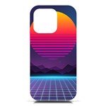 Retrowave Grid Sunset iPhone 16 Pro Black UV Print PC Hardshell Case