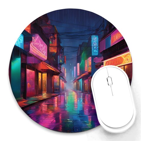 Abstract City Street Painting Round Mousepad from ArtsNow.com Front