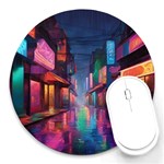 Abstract City Street Painting Round Mousepad