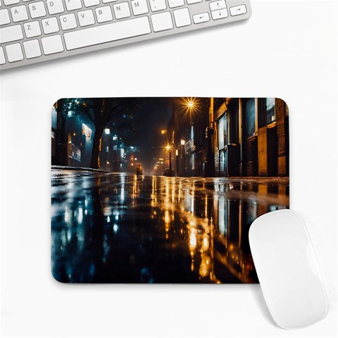 Rainy City Street at Night Small Mousepad from ArtsNow.com Front